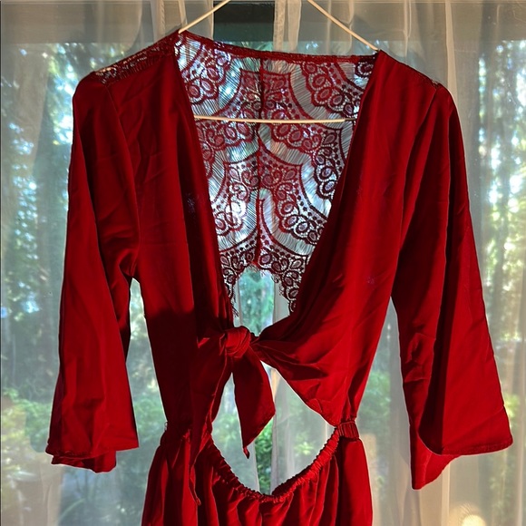 Reverse Red Lace-Back Romper - Picture 2 of 4